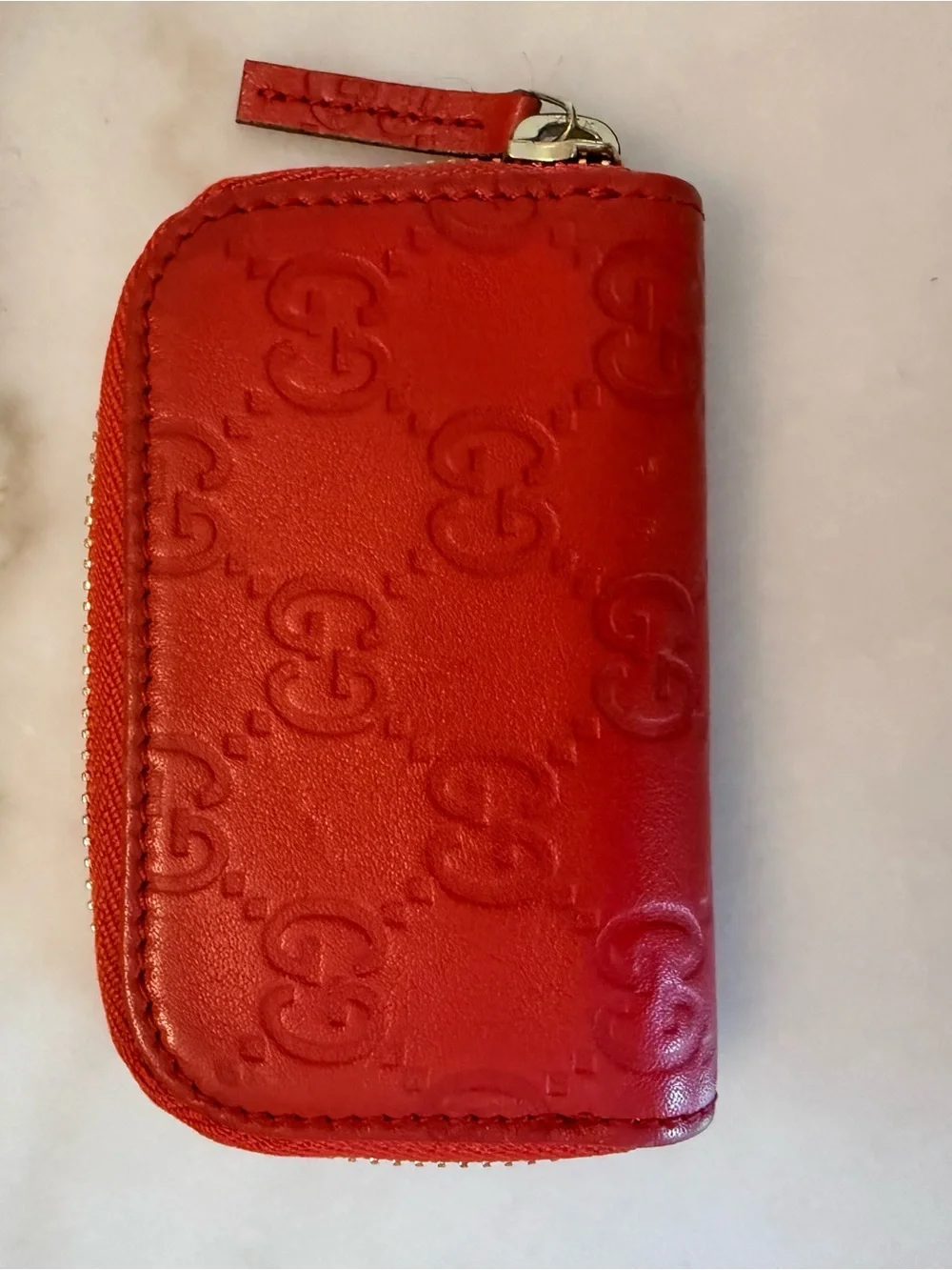 Gucci Red Embossed GG Zip Card Case